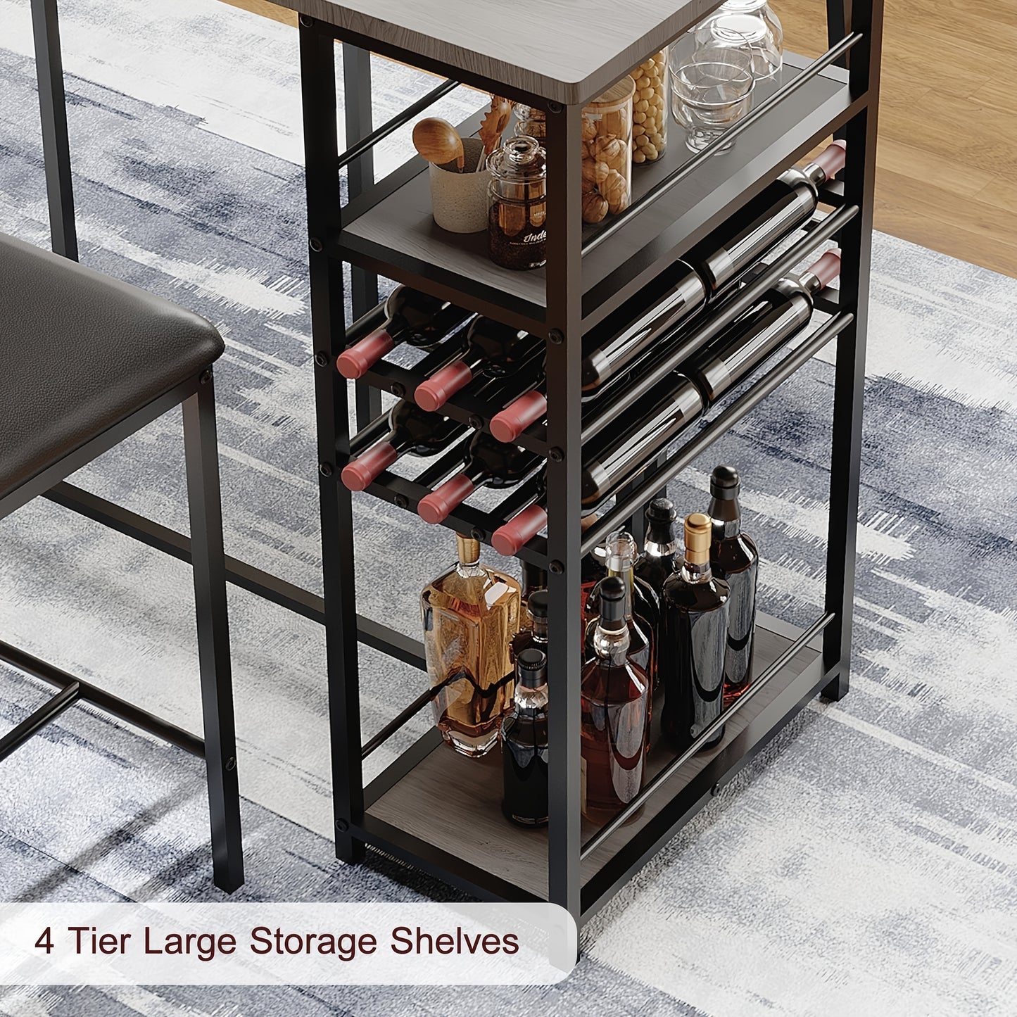 Eettafelset – Eetkamerset – Keukentafel – Zitgroep – Diningset – Compact Grijs – Met Gestoffeerde Stoelen – Opbergruimte – Metaal Frame