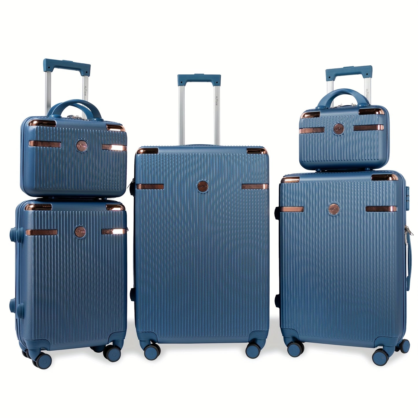 Vijfdelige Kofferset – Reiskoffer – Trolley – Bagage – Harde Koffer – Diepblauw – ABS Behuizing – 360° Zwenkwieltjes