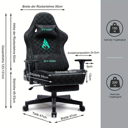 Gaming Stoel – Bureaustoel – Racestoel – PC Stoel – Werkstoel – Ergonomisch Design – Verstelbare Rugleuning en Voetensteun – Zwart met Blauwe Accenten