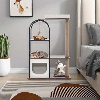 Krabpaal – Kattenboom – Kattenhuis – Kattenmeubel – Kattentoren – Multifunctioneel – 80x40x118 cm – Sisal Krabpalen & Pluche Ligbed – Houtvezelplaat & Metaal
