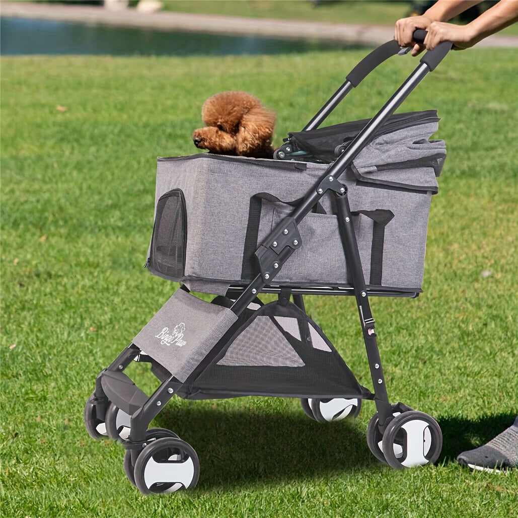 Huisdierr buggy – Dierenwagen – Hondenwagen – Kattenbuggy – Wandelwagen – Extra Groot 124x63x40 cm – Stevig Legeringsstaal, Opvouwbaar Met Regenhoes