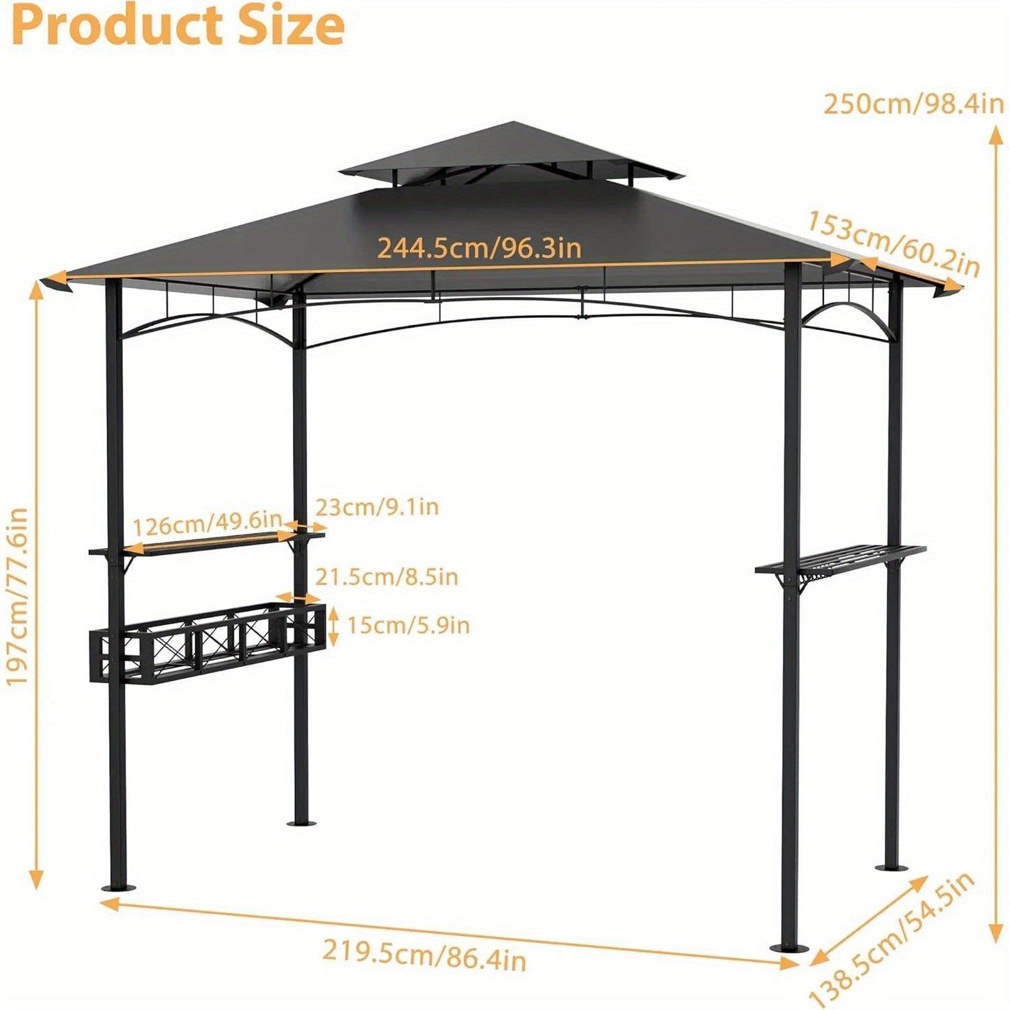 BBQ Partytent – Tuin Overkapping – Garden Tent – Feest Tent – Bar Tent – Grijs – Inclusief Bar Met Opbergruimte – Weerbestendig En Stevig