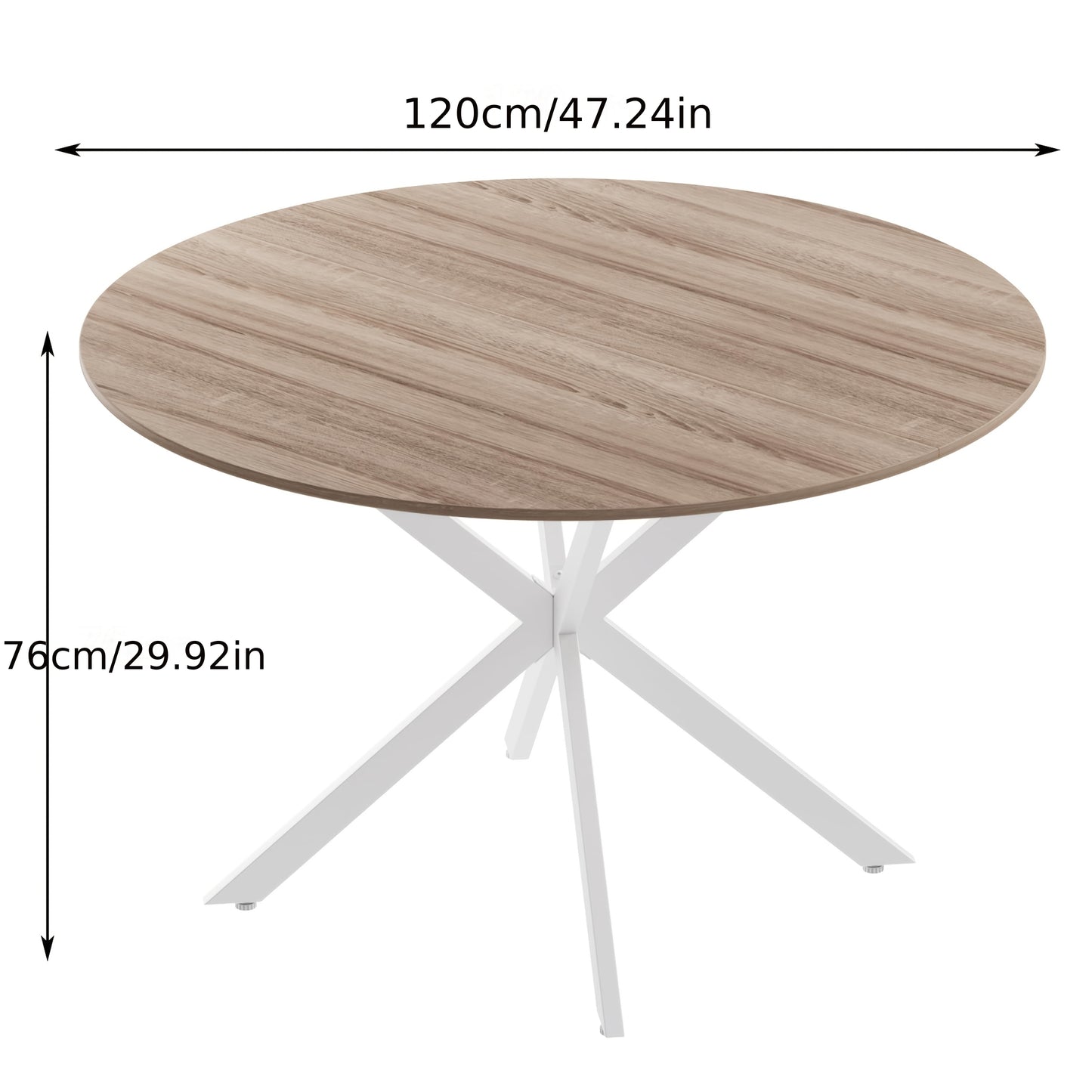 Eettafel – Ronde Tafel – Keukentafel – Eetkamertafel – Houten Tafel – 120 cm Diameter – X-Vormig Metalen Onderstel – Geschikt Voor 4-6 Personen