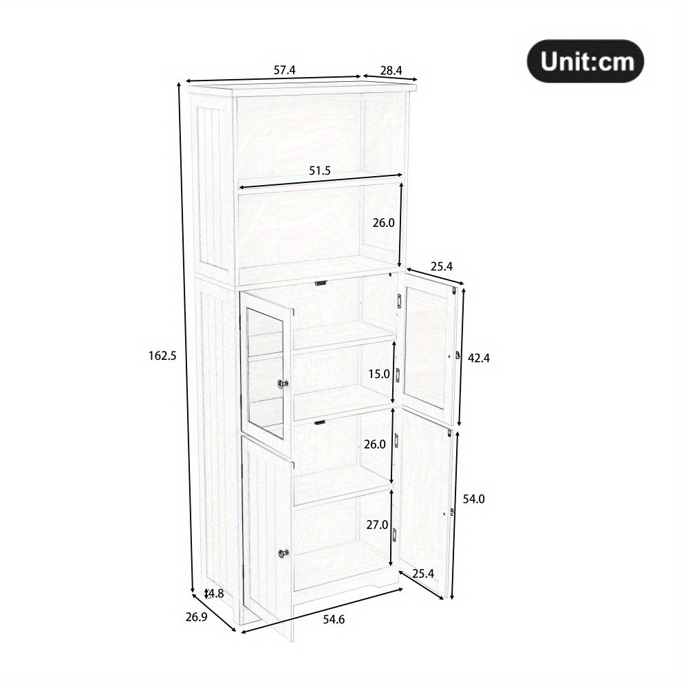 Hoge Kast Badkamer – Opbergkast – Bergkast – Badmeubel – Opberger – Minimalistisch Design – 57,4 x 28,5 x 160 cm – Verstelbare Verdelers – Ruimtebesparend Wit