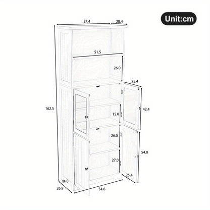 Hoge Kast Badkamer – Opbergkast – Bergkast – Badmeubel – Opberger – Minimalistisch Design – 57,4 x 28,5 x 160 cm – Verstelbare Verdelers – Ruimtebesparend Wit