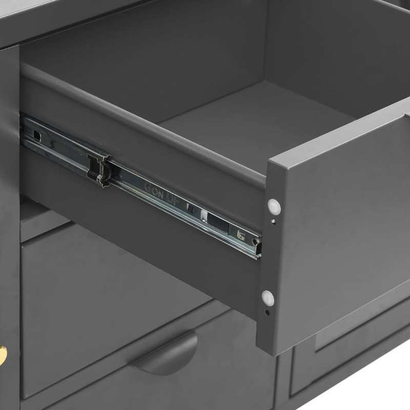 Sideboard – Dressoir – Kast – Opbergmeubel – Buffetkast – Antraciet – Staal en Gehard Glas – Compact en Verplaatsbaar