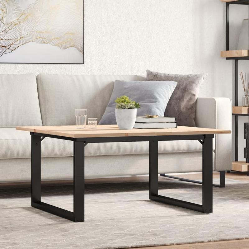 Salontafel – Koffietafel – Woonkamertafel – Bijzettafel – Tafeltje – Industrieel Design – Massief Dennehouten Blad – Stabiel Metalen O-Frame – 90x90x45 cm – Eenvoudige Montage