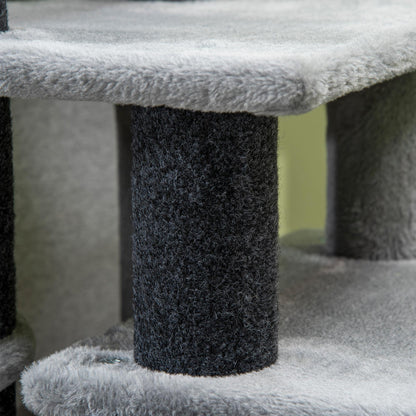 Krabpaal – Kattenboom – Kattenhuis – Kattenmeubel – Krabmeubel – Verstelbare 3-4 Treden – Zachte Beklede Trap – Stevig Spaanplaat – Met Knusse Slaapcave
