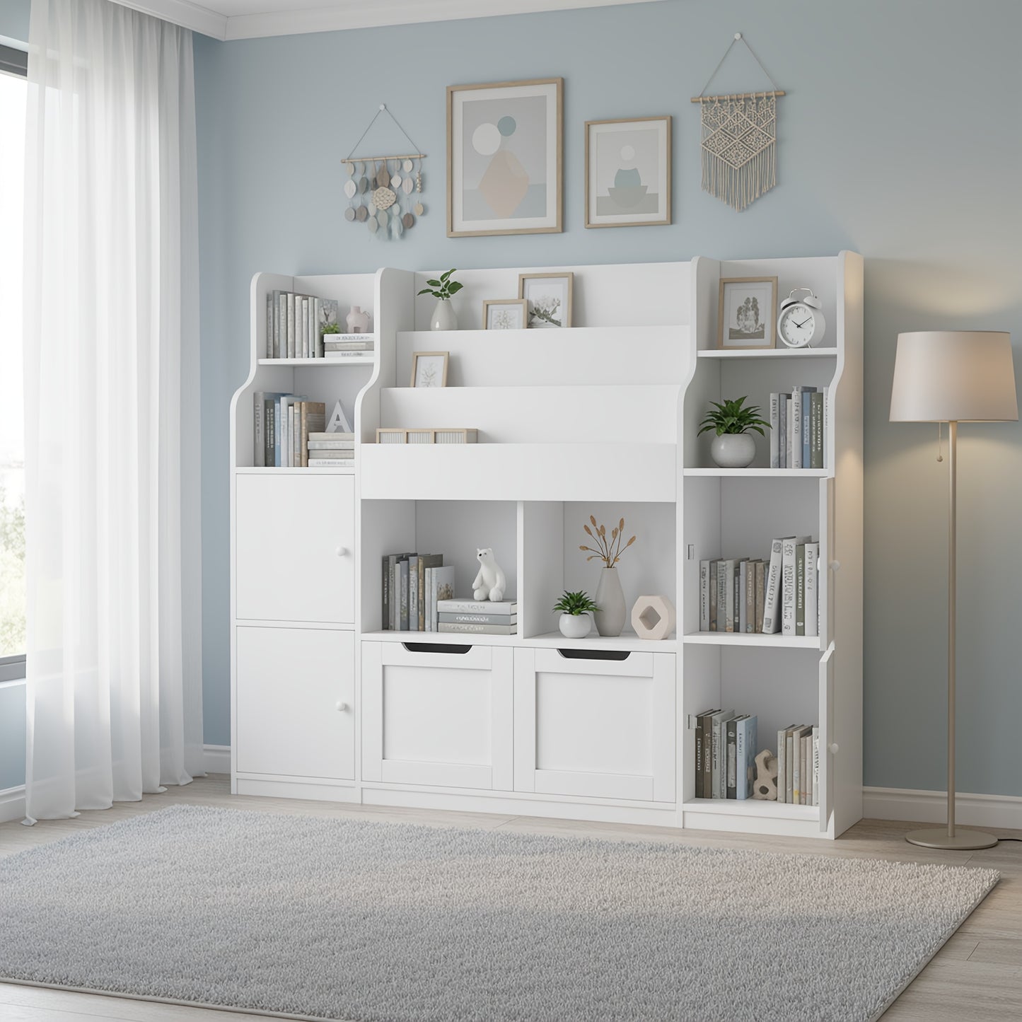 Kast – Ladekast – Boekenkast – Opbergkast – Opbergmeubel – Roze-Witte Houten Kast – Ruime Indeling – Eenvoudige Montage