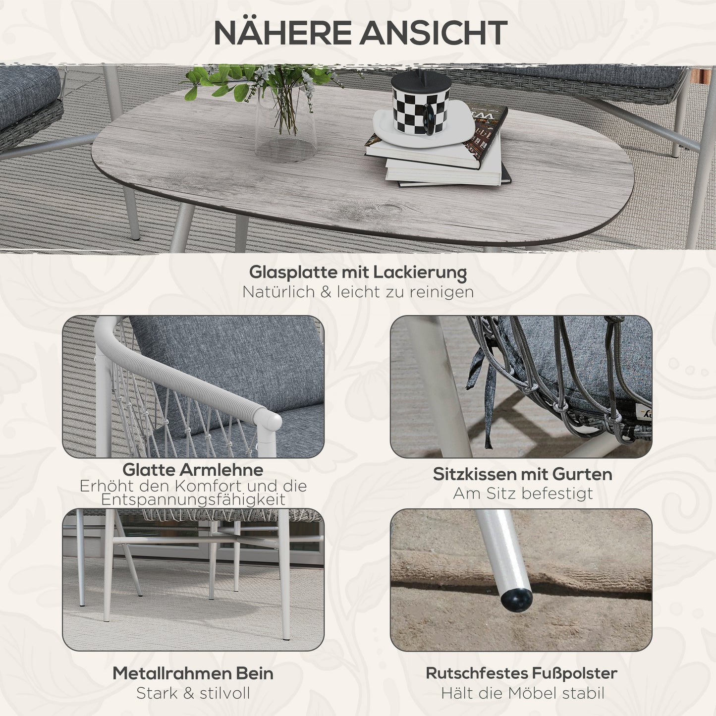 4-Delige Loungeset – Tuinmeubelset – Schommelstoel – Tuinstoelen – Loungestoelen – Grijs – Schommelfunctie – Weerbestendig Polyrattan Met Metalen Frame