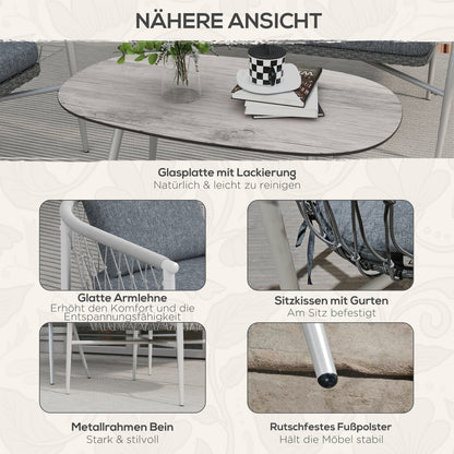 4-Delige Loungeset – Tuinmeubelset – Schommelstoel – Tuinstoelen – Loungestoelen – Grijs – Schommelfunctie – Weerbestendig Polyrattan Met Metalen Frame