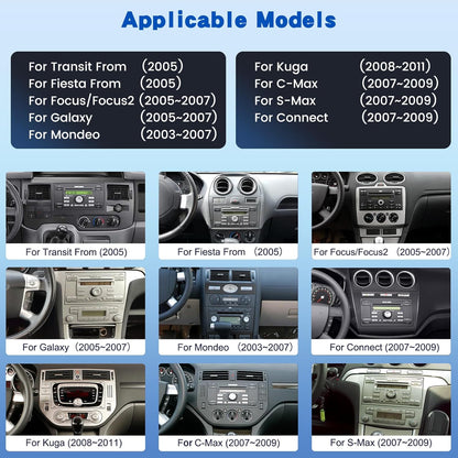 PODOFO 17.78 cm Android Car Stereo for Ford Transit, Fiesta, Focus, Galaxy, Mondeo, Fusion, Kuga, C-Max, S-Max | Wireless Carplay & Android Auto, 4+64GB, GPS, WiFi, 32EQ, Wireless 5.0, FM/RDS Radio, Universal Fit, Without Bat