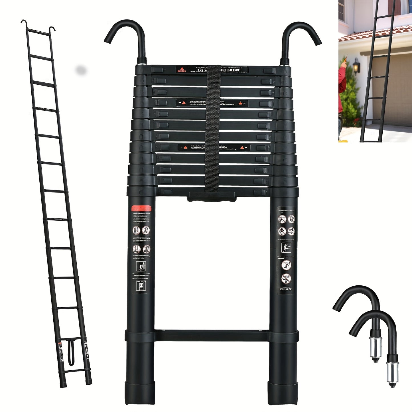 Uittrekbare Aluminium Ladder – Telescopische Ladder – Opvouwbare Ladder – Steiger – Klapplegger – 5 Meter Hoogte – Max. Draagvermogen 150 Kg