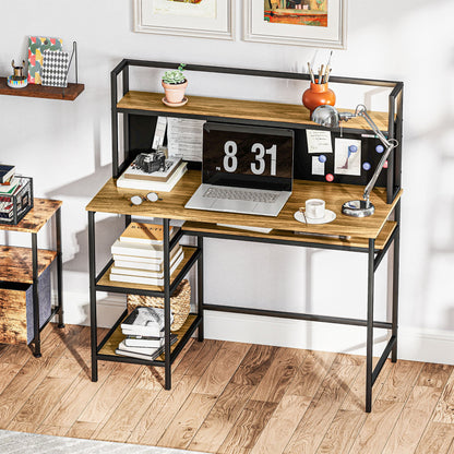 Computertafel – Bureau – Werkplek – Schrijftafel – Studietafel – Met 4 Opbergrekken – Zwart Schrijfbord – 120x53x126 cm – Industrieel Bruin Zwart