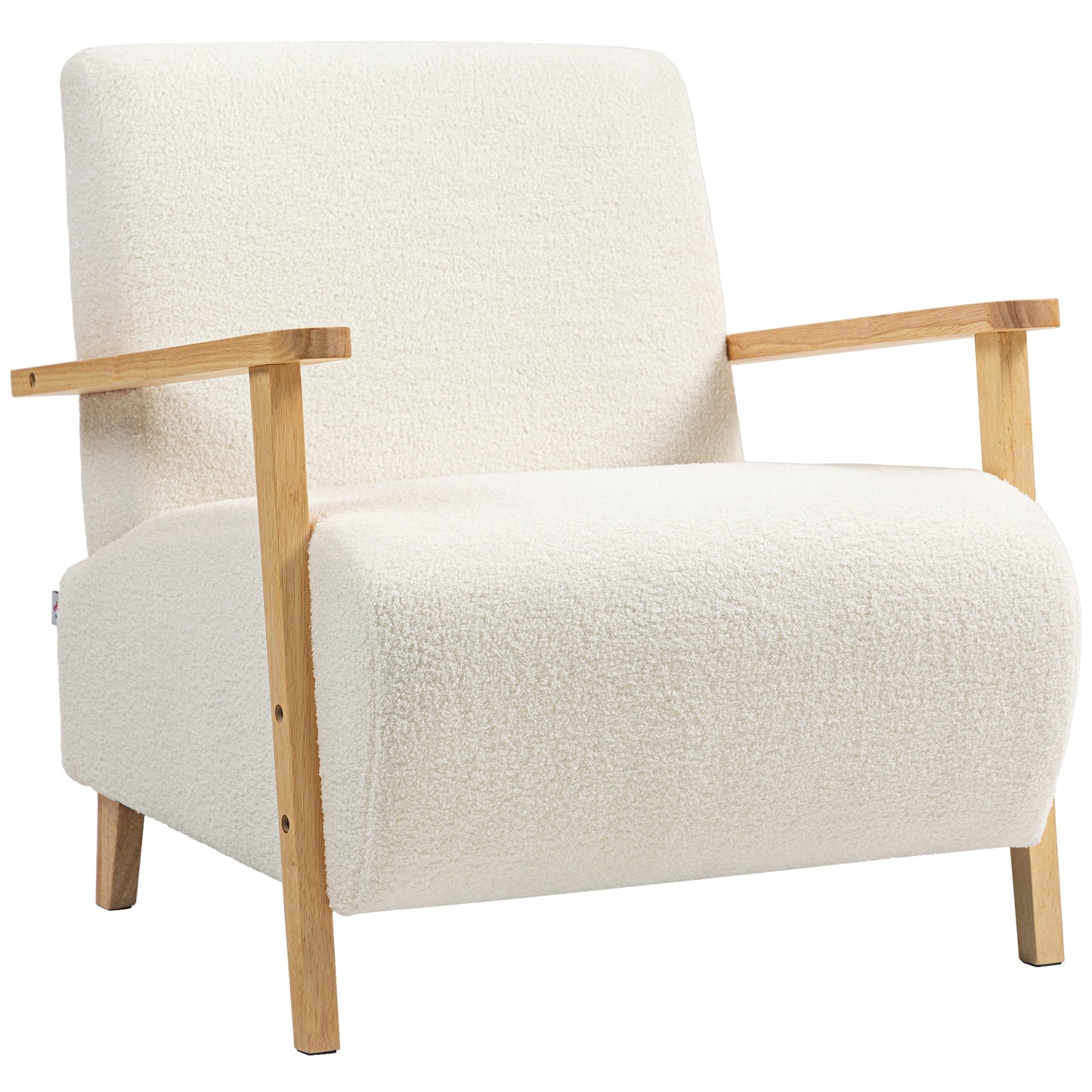 Fauteuil – Armstoel – Loungestoel – Zetel – Relaxstoel – Crème Wit – Sherpa Bekleding – Massief Houten Poten – Max 120 Kg