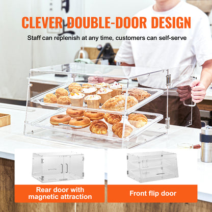 Displaycase Acryl – Gebaksvitrine – Snoepdispenser – Brooddisplay – Donutvitrine – 2 Etages Met Verwijderbare Trays – Roestvrijstalen Handgrepen
