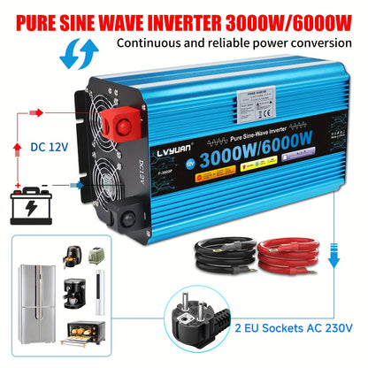 Omvormer – Spanningsomzetter – Stroomomzetter – Inverter – 12V Naar 220V Converter – Krachtige 3000W Output – Robuuste Aluminium Behuizing