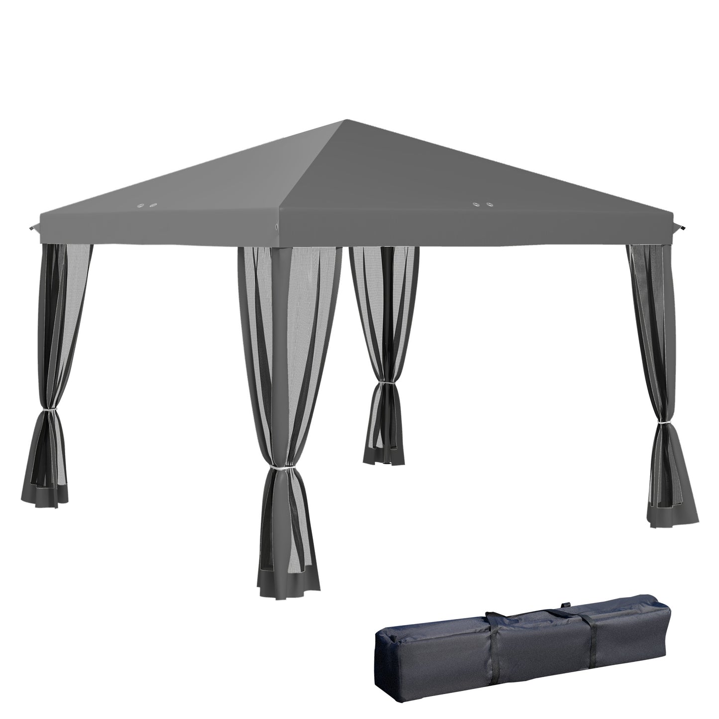Paviljoen – Tuinkamer – Tunneltent – Partytent – Gazebo – Grijs – 3x3 Meter – 4 Afneembare Muggennetten