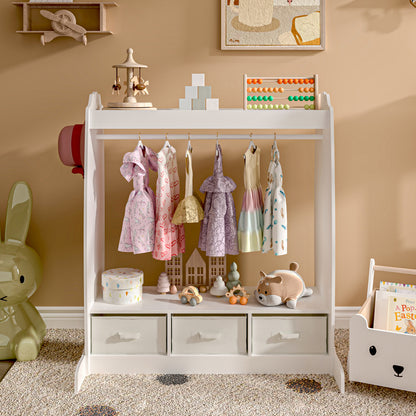 Kinderkast – Kledingkast – Opbergkast – Speelgoedkast – Ladekast – MDF Constructie – Inclusief 3 Uitschuifbare Opbergdozen – 107x95x61 cm Wit