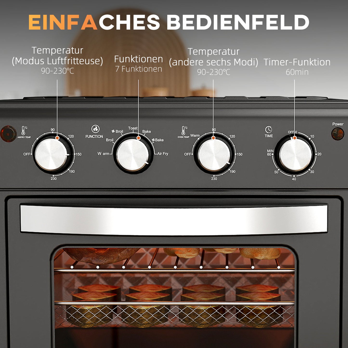 Mini Oven – Airfryer – Heteluchtoven – Tafeloven – Elektrische Oven – Zwart – 7 Kookprogramma’s – Temperatuur 90-230°C