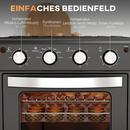 Mini Oven – Airfryer – Heteluchtoven – Tafeloven – Elektrische Oven – Zwart – 7 Kookprogramma’s – Temperatuur 90-230°C