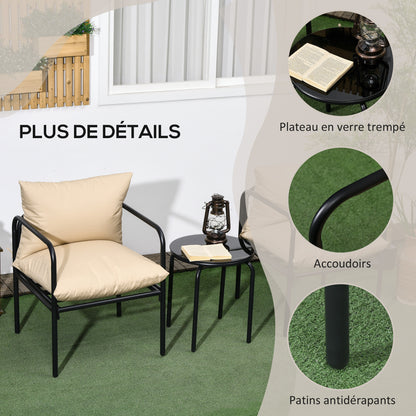 Tuinset – Bistroset – Terrasmeubels – Balkonset – Buitenmeubilair – Zwart Beige Design – Met Metalen Frame