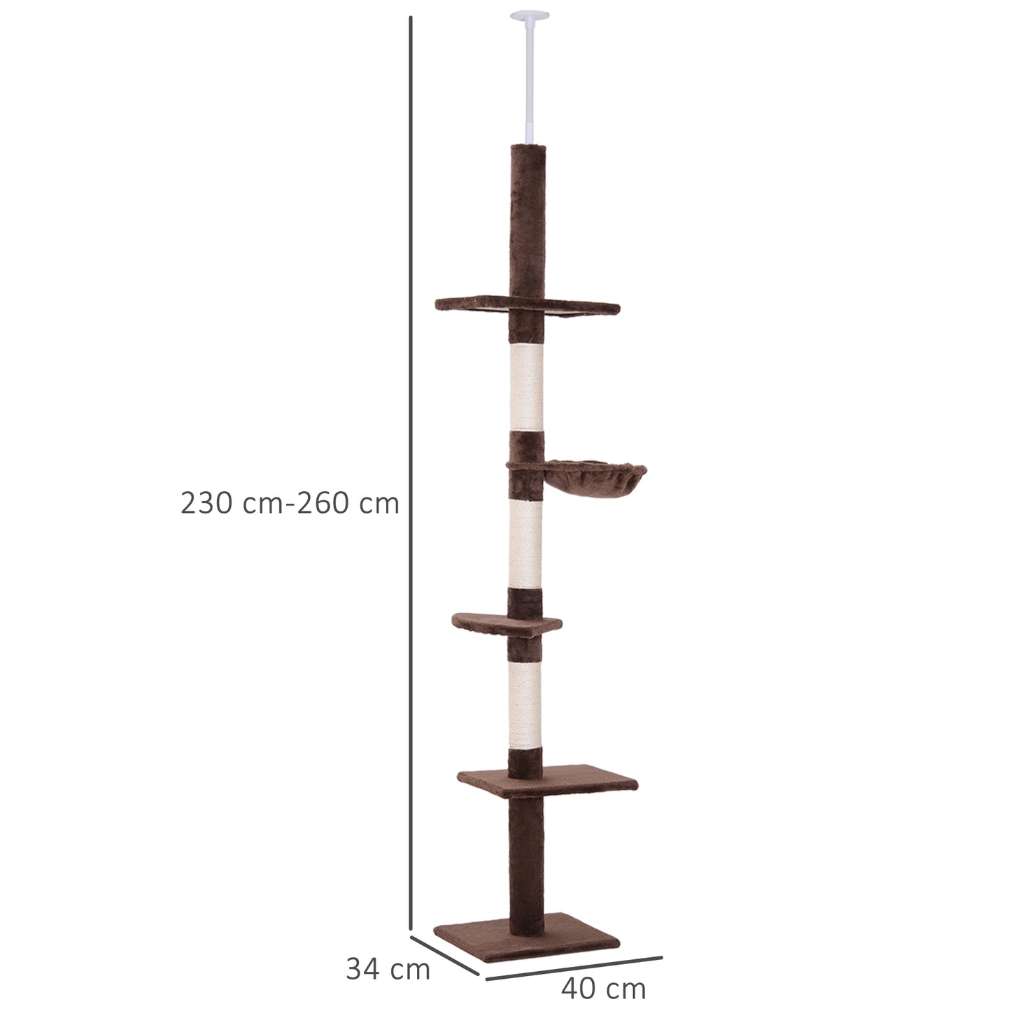 Kattenklimpaal – Krabpaal – Klimpaal – Kattenboom – Speelpaal – Bruin – Verstelbaar 230-260 cm Hoog – Sisal Krabpalen – Compact & Stevig