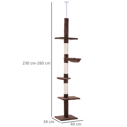 Kattenklimpaal – Krabpaal – Klimpaal – Kattenboom – Speelpaal – Bruin – Verstelbaar 230-260 cm Hoog – Sisal Krabpalen – Compact & Stevig