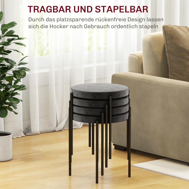 Eetkamerstoel – Stoel – Kuipstoel – Dinerstoel – Keukenstoel – Set Van 4 – Grijs Velours – Stapelbaar – Comfortabele Gevoerde Zitting – Donkerbruine Poten