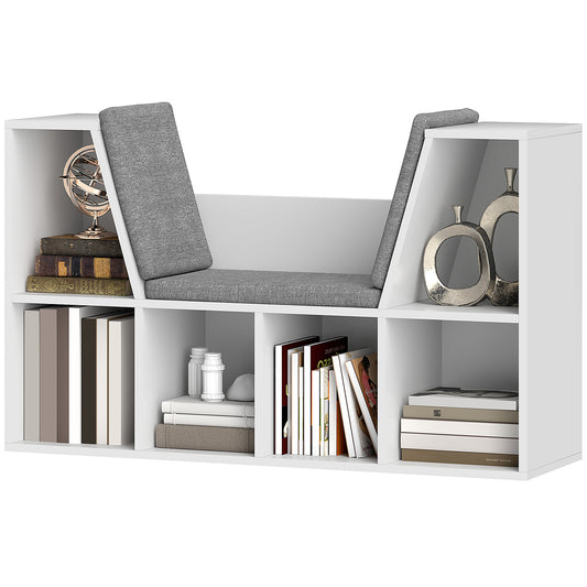 Boekenkast – Boekplank – Opbergrek – Zitbankje – Wandkast – Wit – 6 Open Planken – Comfortabele Zitting