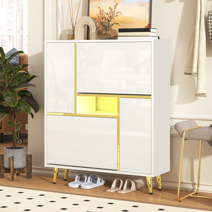 Schoenenkast – Schoenenopberger – Schoenrek – Schoenmeubel – Schoenenkast Wit Hoogglans – Ruimtebesparend Design – 80x25x96 cm