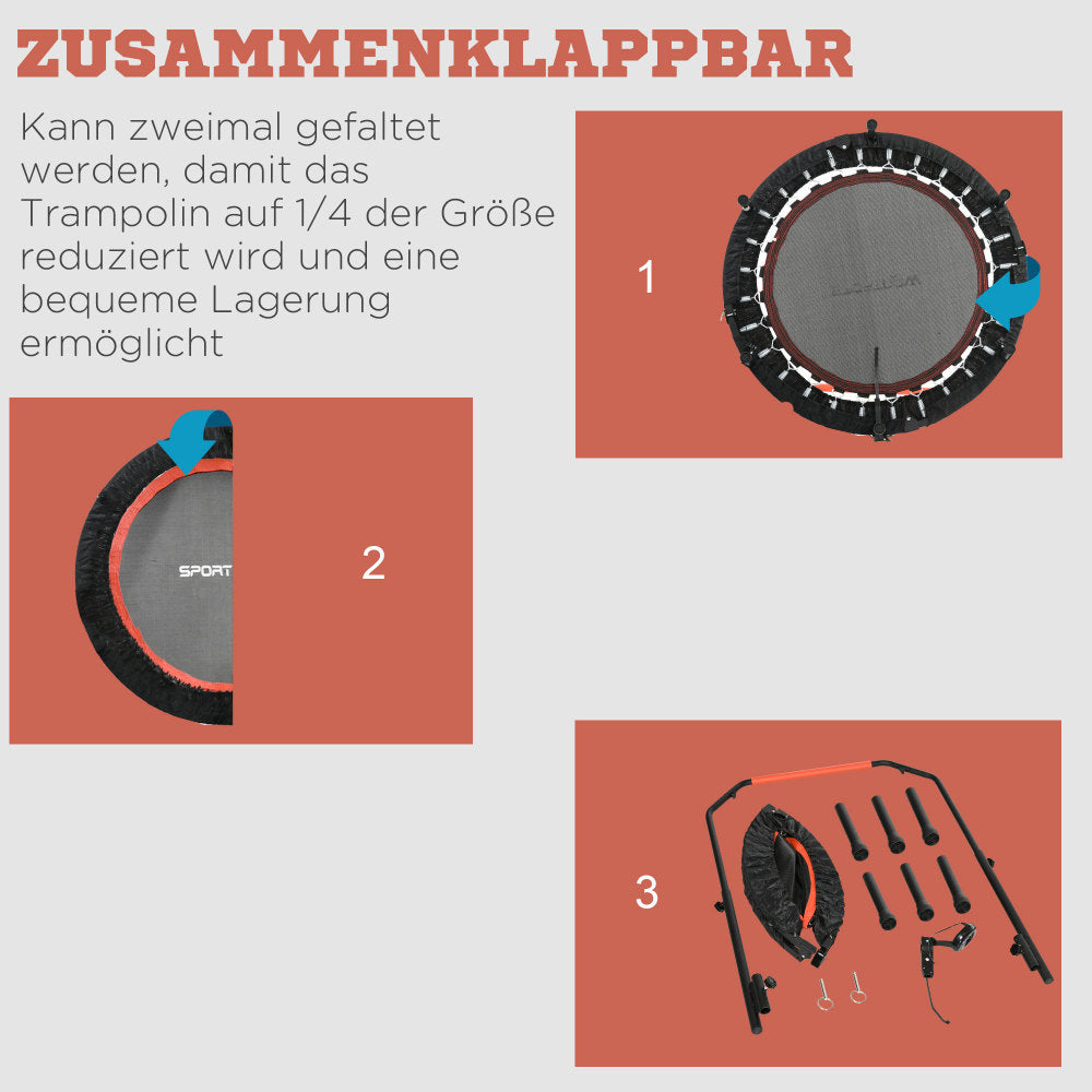 Mini Trampoline – Fitness Trampoline – Rebounder – Bounce Trainer – Workout Trampoline – 102 cm – 4-voudig Verstelbare Handgrepen – Maximale Belastbaarheid 100 kg
