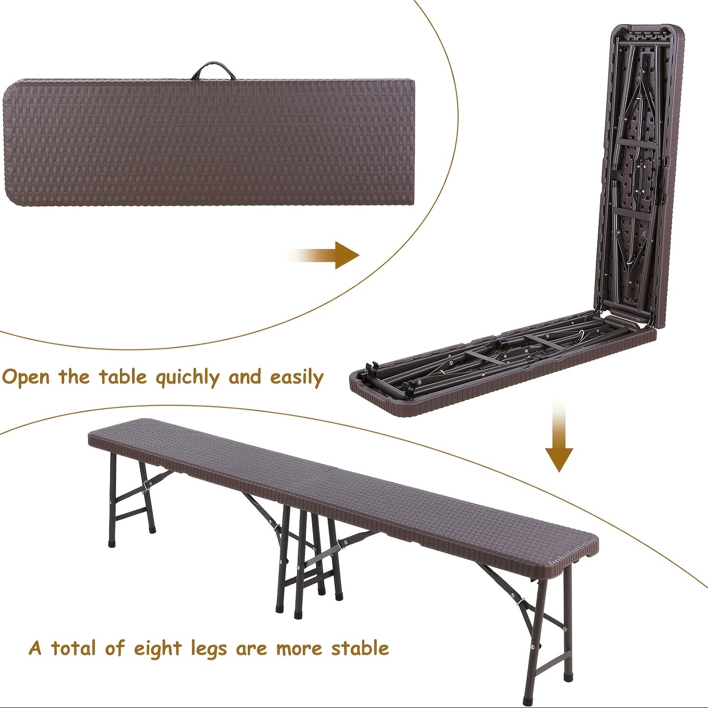 2pcs Folding Camping Bench, Foldable Garden Benches with Carrying Handle, Folding Bench Set Of 2, 183cm Outdoor Bench, Load Capacity Up to 500kg, for Picnic, Camping, Party