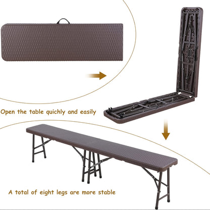 2pcs Folding Camping Bench, Foldable Garden Benches with Carrying Handle, Folding Bench Set Of 2, 183cm Outdoor Bench, Load Capacity Up to 500kg, for Picnic, Camping, Party