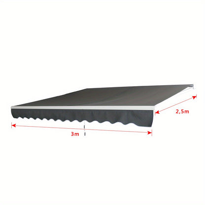 Balkonzeil – Balkondoek – Balkonscherm – Zonwering – Buitenluifel – Aluminium Frame – Handmatige Slinger – 300x250 cm – Donkergrijs