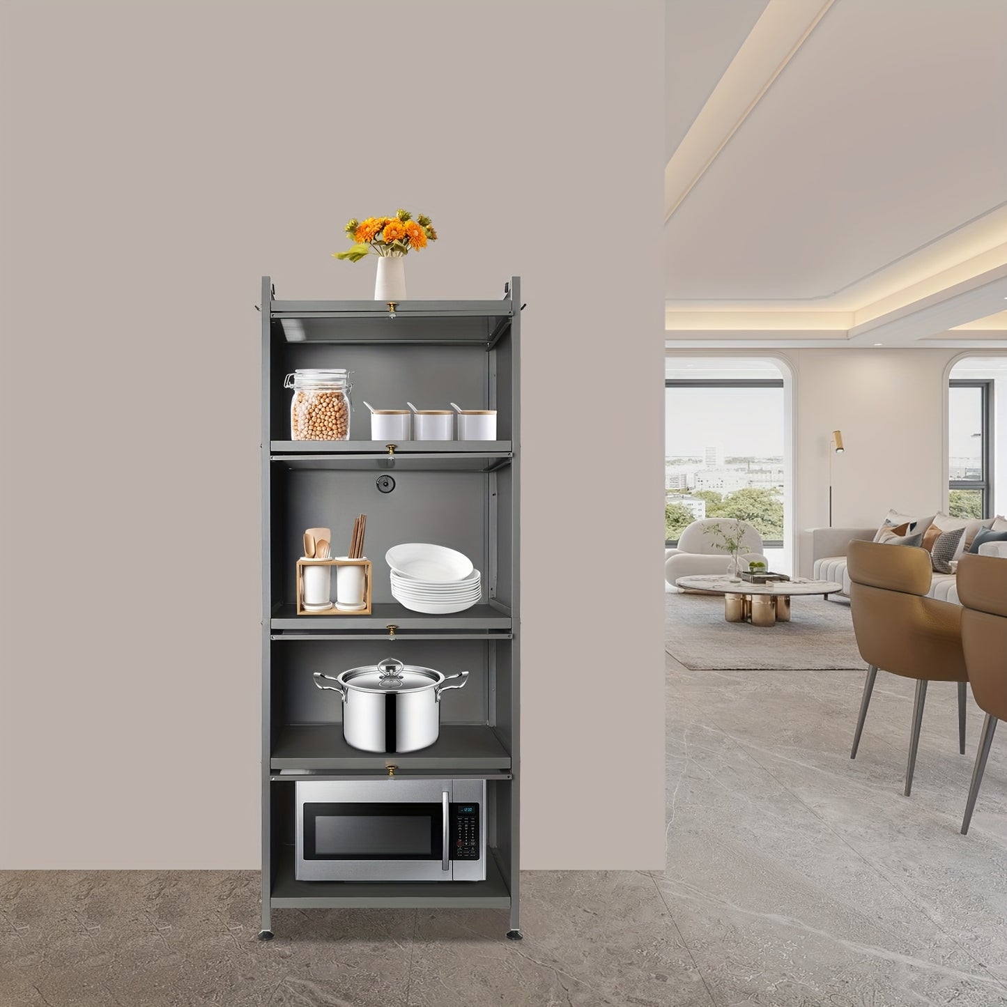 Opbergkast – Opbergrek – Stellingkast – Kast – Opbergmeubel – 5-laags – Carbonstaal & Kunststof – Extra Hoog Met Remwielen
