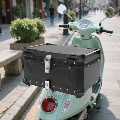 Motorbox – Motorkoffer – Topkoffer – Bagagekoffer – Motoruitrusting – 65 Liter Inhoud – Stevig Aluminium & Carbonstaal – Veilig Slot & Schokdempende Voering – Zwart