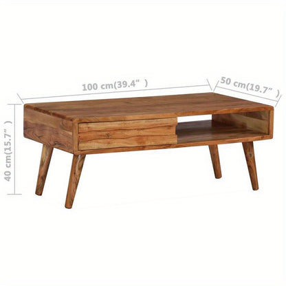 Salontafel – Koffietafel – Bijzettafel – Woonkamertafel – Lounge Tafel – Massief Hout – Met Opberglade – 100x50x40 cm – Geschikt Voor Binnengebruik – Onderhoudsvriendelijk