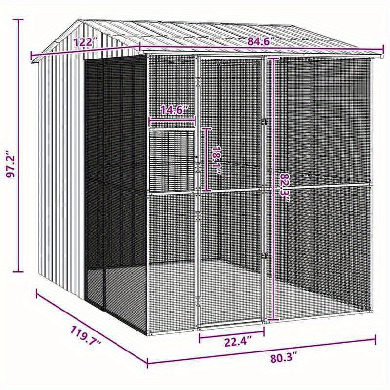 Vogelkooi – Vogelvolière – Papegaai Kooi – Exotenkooi – Buitenkooi – Gegalvaniseerd Staal – Roestbestendige Coating – 215x310x247 cm – Robuuste Constructie – Geschikt Voor Buitengebruik