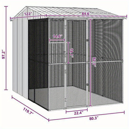 Vogelkooi – Vogelvolière – Papegaai Kooi – Exotenkooi – Buitenkooi – Gegalvaniseerd Staal – Roestbestendige Coating – 215x310x247 cm – Robuuste Constructie – Geschikt Voor Buitengebruik