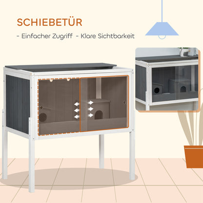 Hamsterkooi – Dwergcavia Kooi – Kleine Dieren Kooi – Houten Kooi – Metalen Kooi – Donkergrijs Wit – 3000 cm² Ruimte – Acryl Schuifdeuren