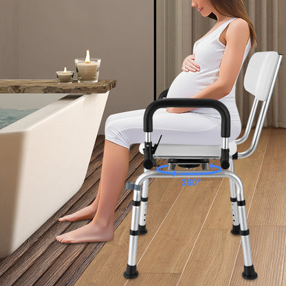 Douchekruk – Douchestoel – Douchestoeltje – Badkamerkruk – Zitting met Armleuningen – Aluminiumlegering – 360° Draaibaar – Verstelbare Hoogte 40-48 cm – Max. Draagkracht 180 kg