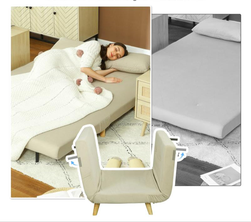 Slaapbank – Bedbank – Soggiorno Bed – Gameroom Sofa – Zithoek Bed – Verstelbare Rugleuning – Compact 130x78 cm – Velvet Look Polyester – Stevig Houten Frame