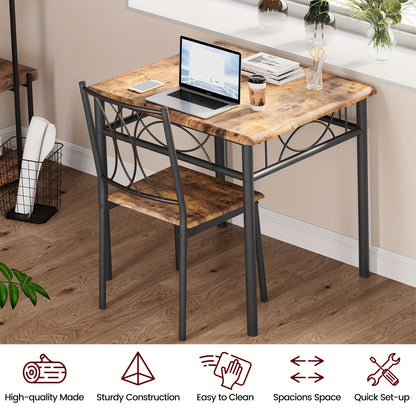 Eettafelset – Keukentafelset – Eethoek – Zitgroep – Tafel met Stoelen – Compact Design – MDF Hout en Stalen Frame – Bruin Met Zwarte Accenten
