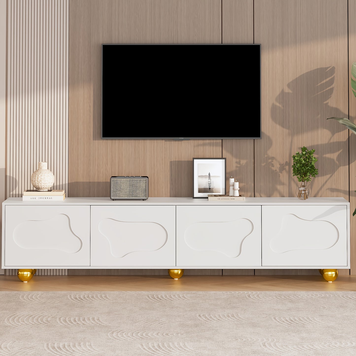 TV-kast – TV-meubel – TV-dressoir – Media-meubel – TV-standaard – Wit met Gouden Poten – Stevig 5-Poten Design – 3,2+ Kubieke Voet Opbergruimte