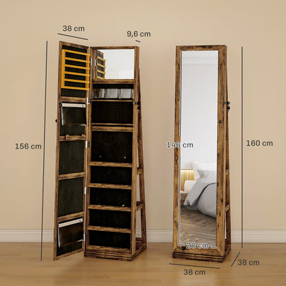 Draaibare Sieradekast – Sieradenkast – Sieradenbox – Jewelry Armoire – Sieradenkistje – Met Spiegel – Lockbaar – Compacte Opbergruimte Chestnut