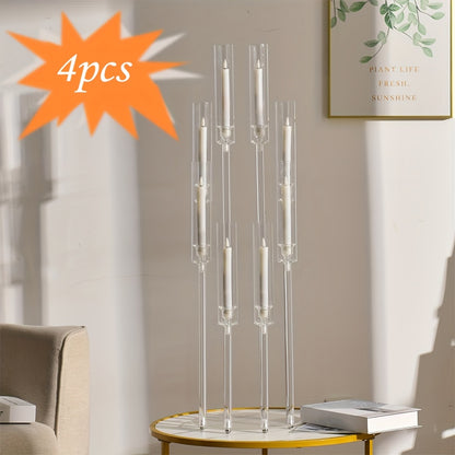 Acryl Kandelaar Set – Kandelaar Multi-arm – Kaarshouder Transparant – Candleabra Decor – Kaarshouder 8 Armen – Modern Design – Antislip Voetjes – 4 Stuks