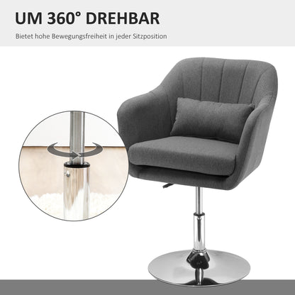 Draaifauteuil – Lounge Fauteuil – Relaxstoel – Stoel Met Armleuningen – Verstelbare Zithoogte – Met Metalen Frame – Linnenlook Bekleding – Donkergrijs