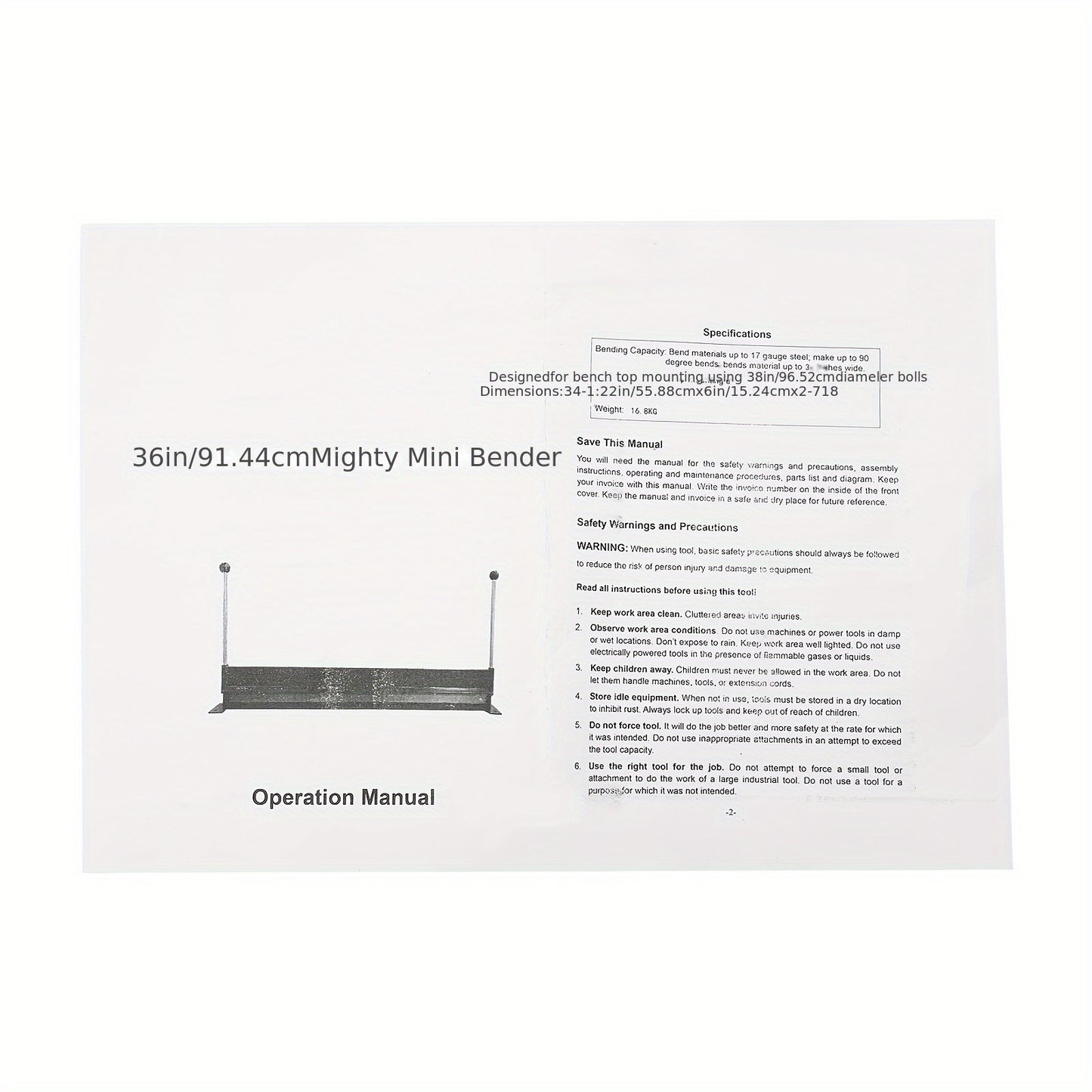 Metaalbuigmachine – Plaatbuiger – Metaallasser – Metaalrem – Bender – Handmatig – 91,44 cm Bending Breedte – Gemaakt Van 45# Staal