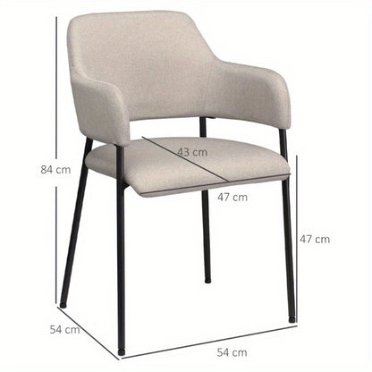 Eetkamerstoelen – Keukenstoelen – Dining Stoelen – Stoelen Met Rugleuning – Gepolsterde Stoelen – Metalen Poot – Comfortabel Zitvlak – 54x54x84 cm – Beige Modern Design